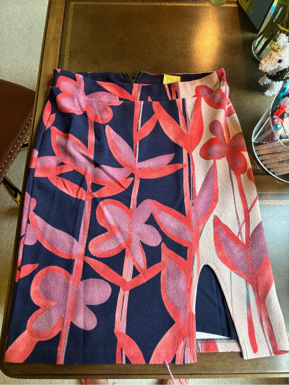 Maeve by Anthropologie Navy and Coral Floral Pencil Skirt